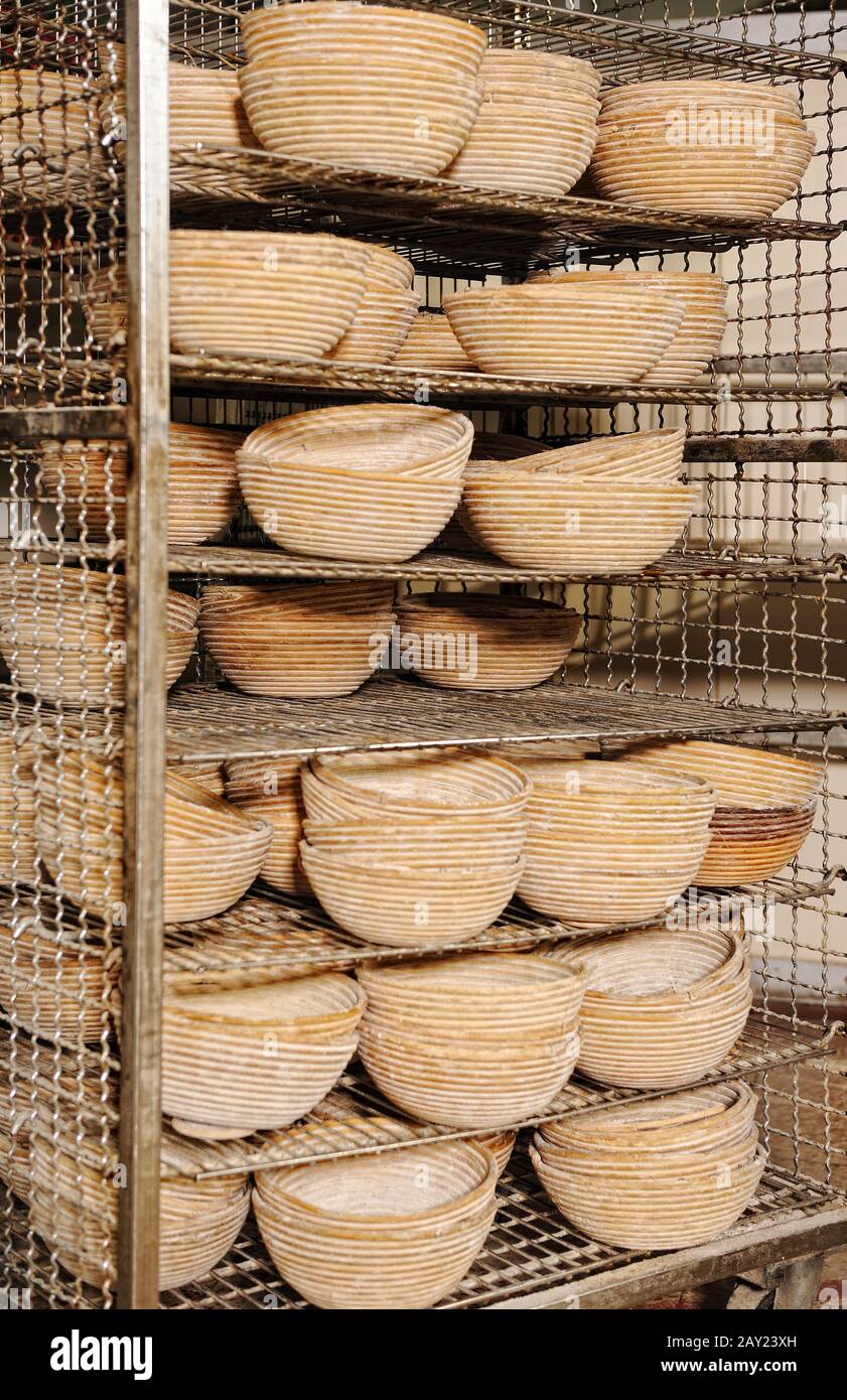 Pots for bread inside the factory Stock Photo