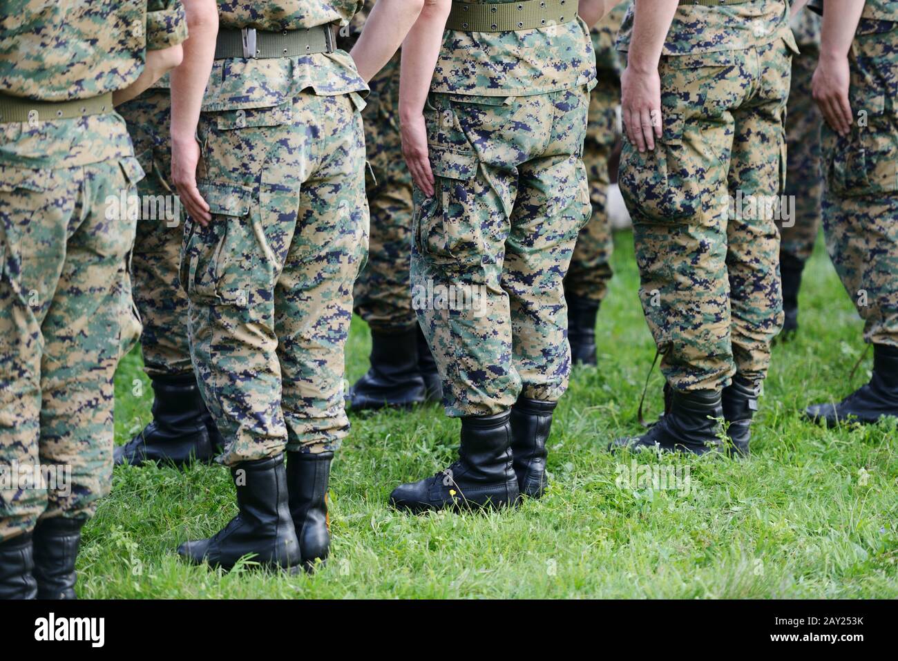 Soldiers with military camouflage uniform in army formation Stock Photo