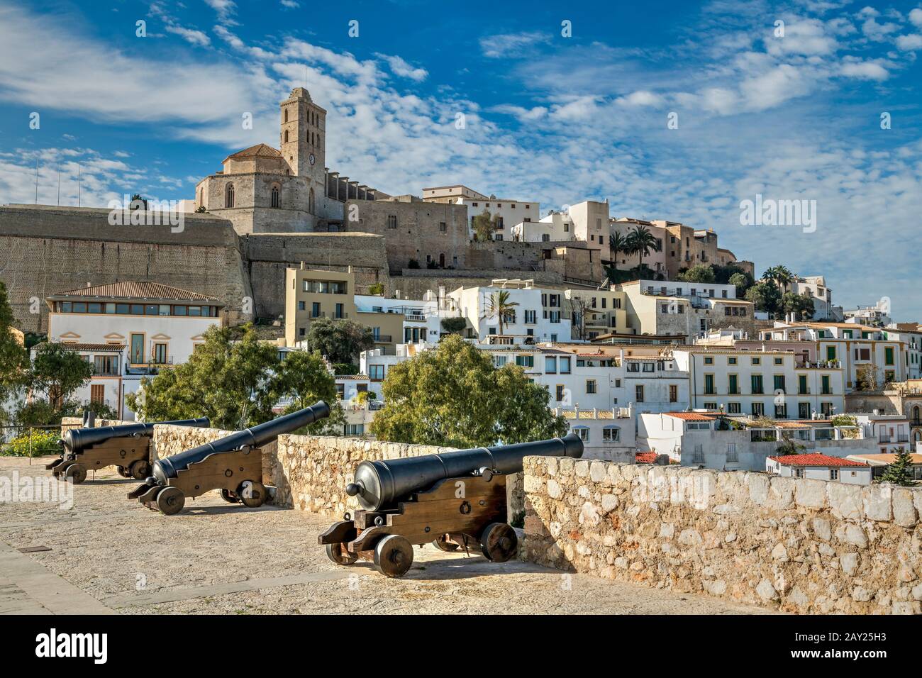 Cathedral and old town skyline, Dalt Vila, Ibiza, Balearic Islands, Spain Stock Photo