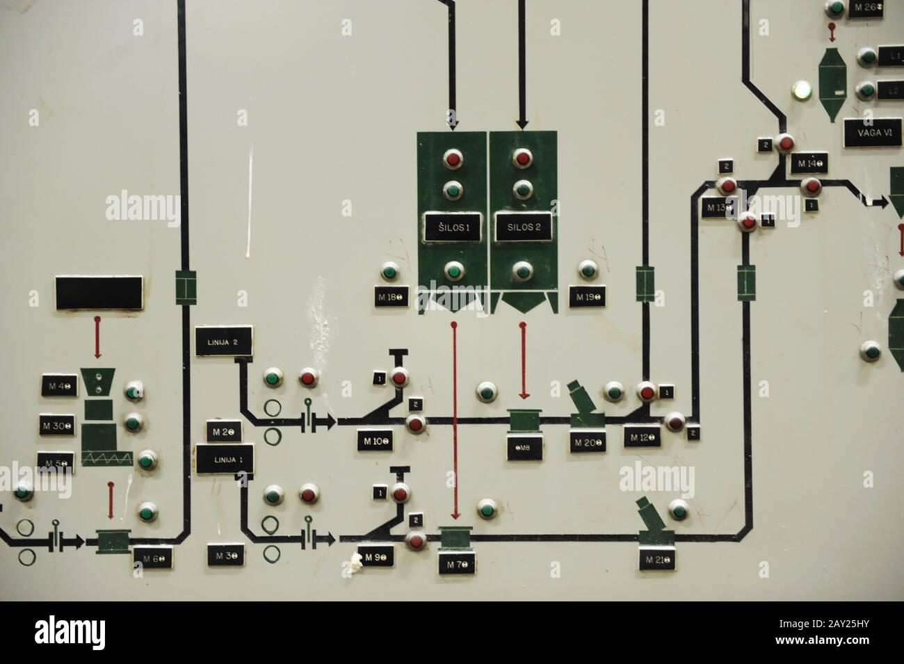 Operating old brewery control display, close-up shot Stock Photo