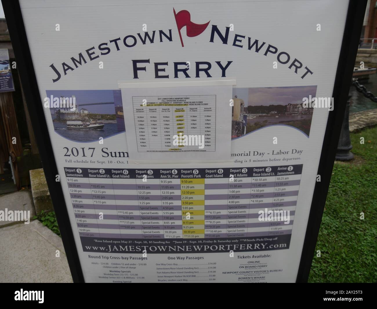 Newport, Rhode Island-September 2017: Close up of a schedule board at
