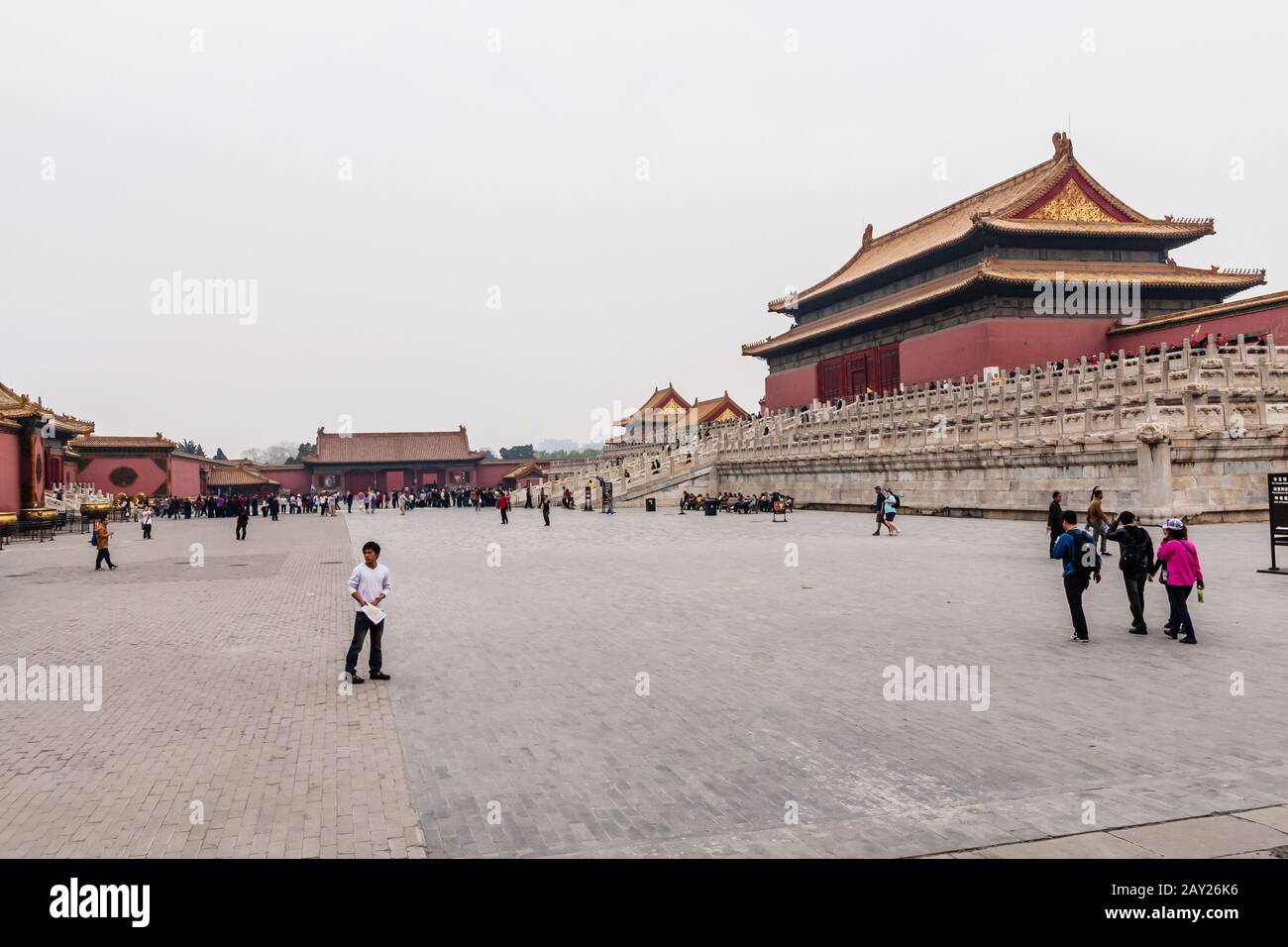 The Hall of Preserving Harmony, a north side view, and the Gate of Good Fortune in the Forbidden City, Beijing Stock Photo