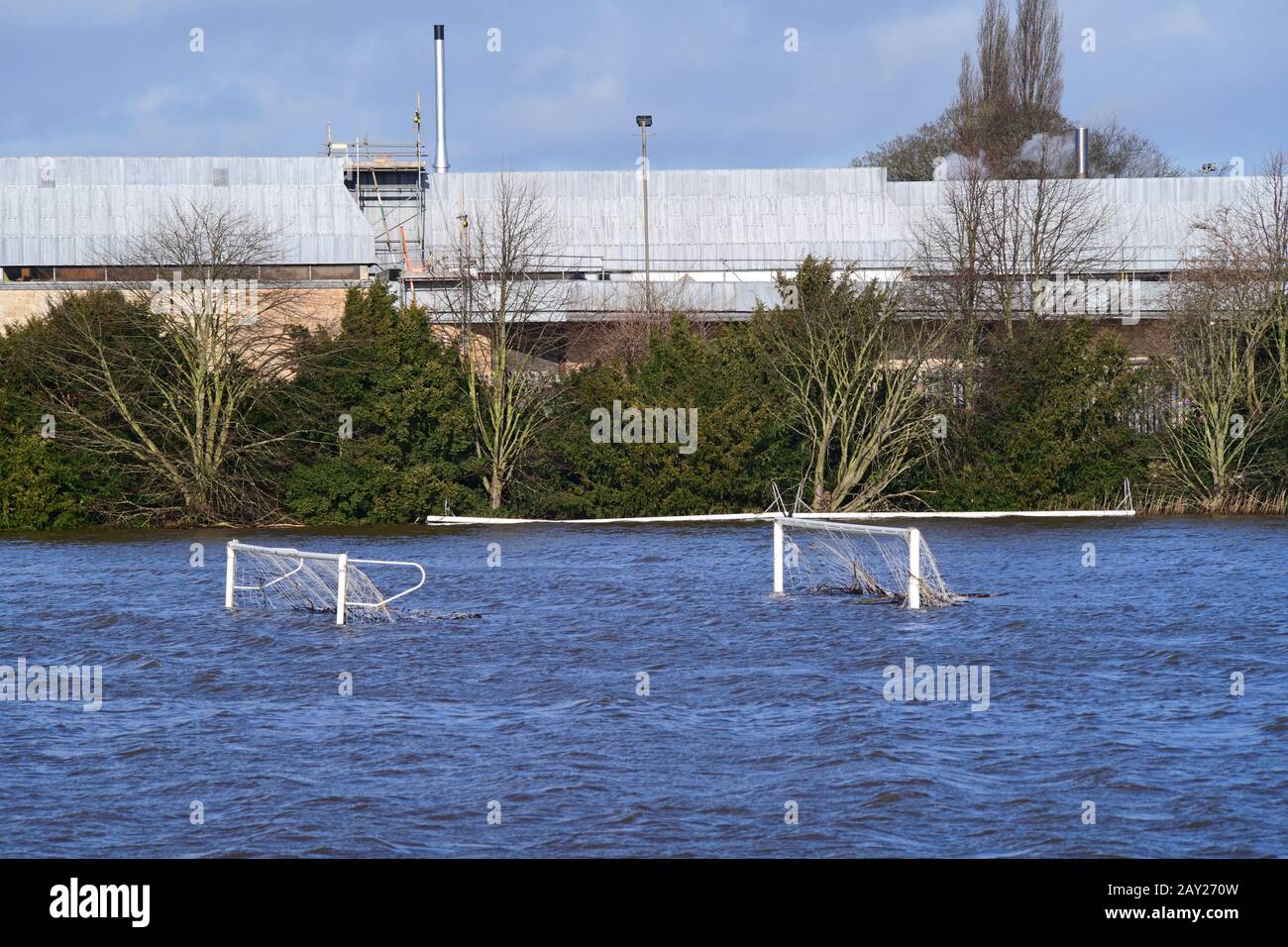 football pitches underwater after the river wharfe burst its banks tadcaster united kingdom Stock Photo