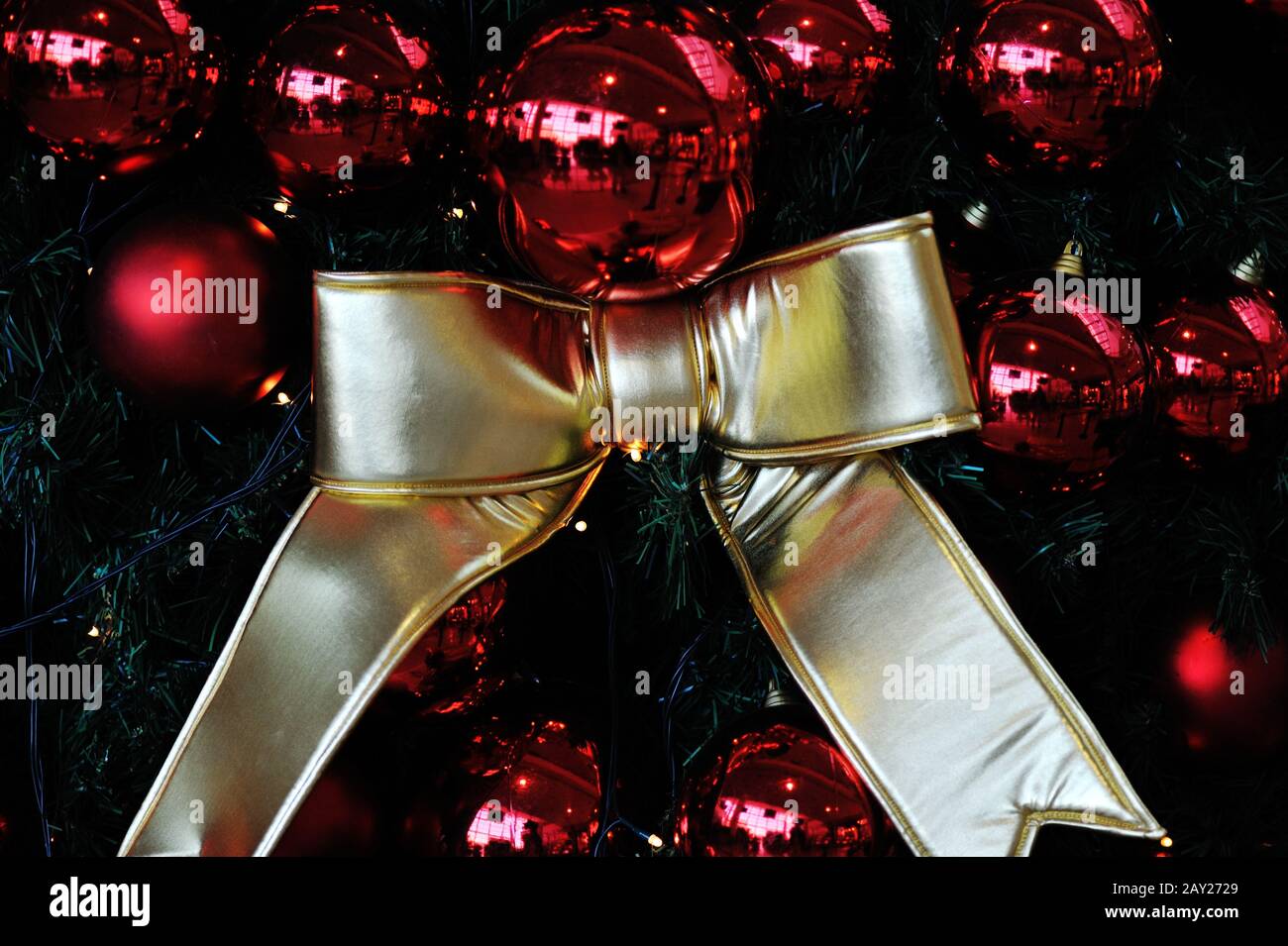 Christmas background with various of gifts and green fir tree Stock ...