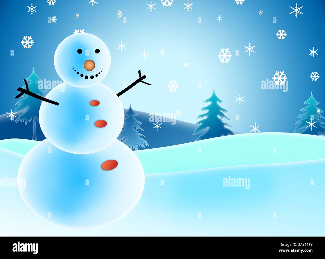 snowman illustrations for christmas greetings card Stock Photo