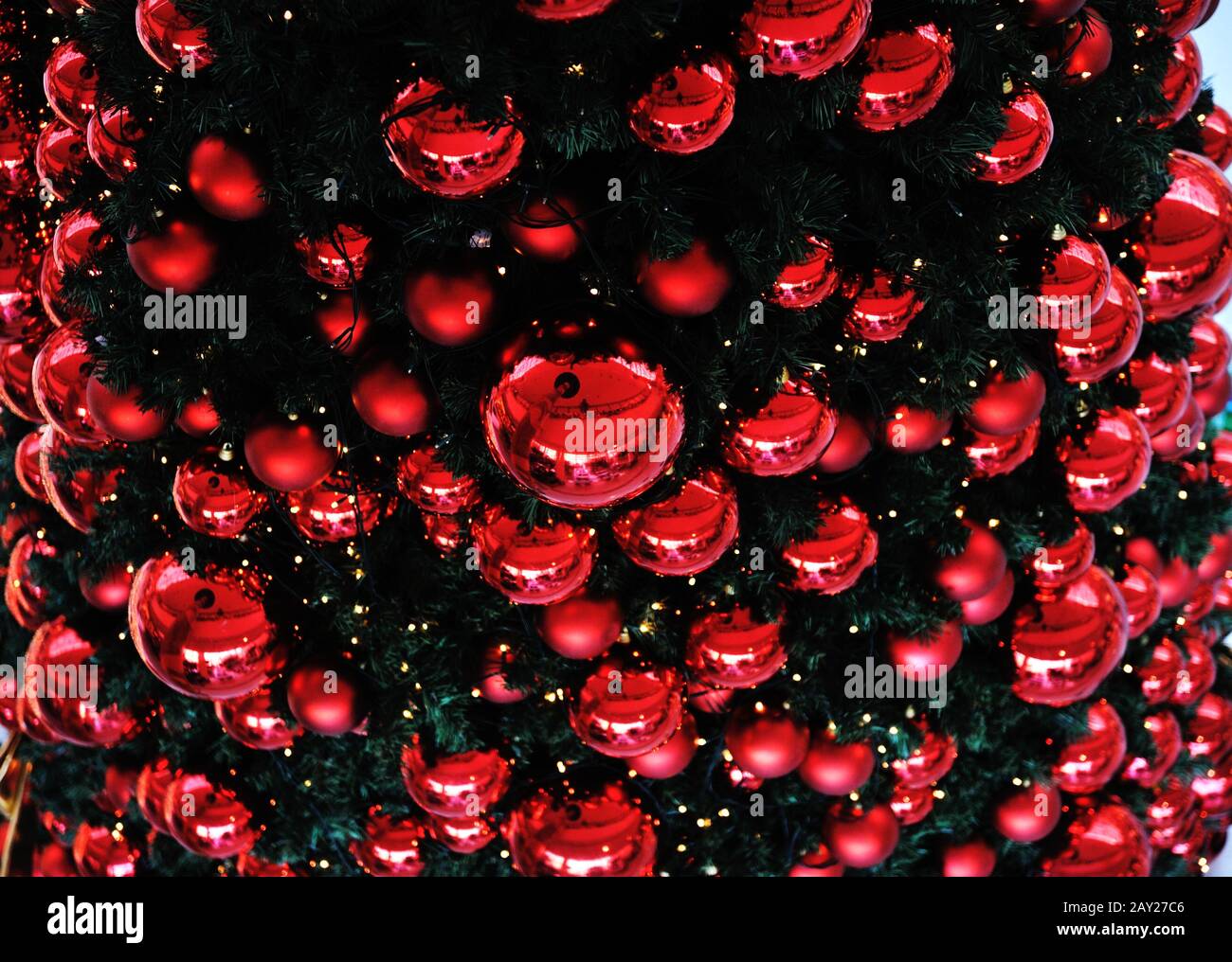 Christmas background with various of gifts and green fir tree Stock ...
