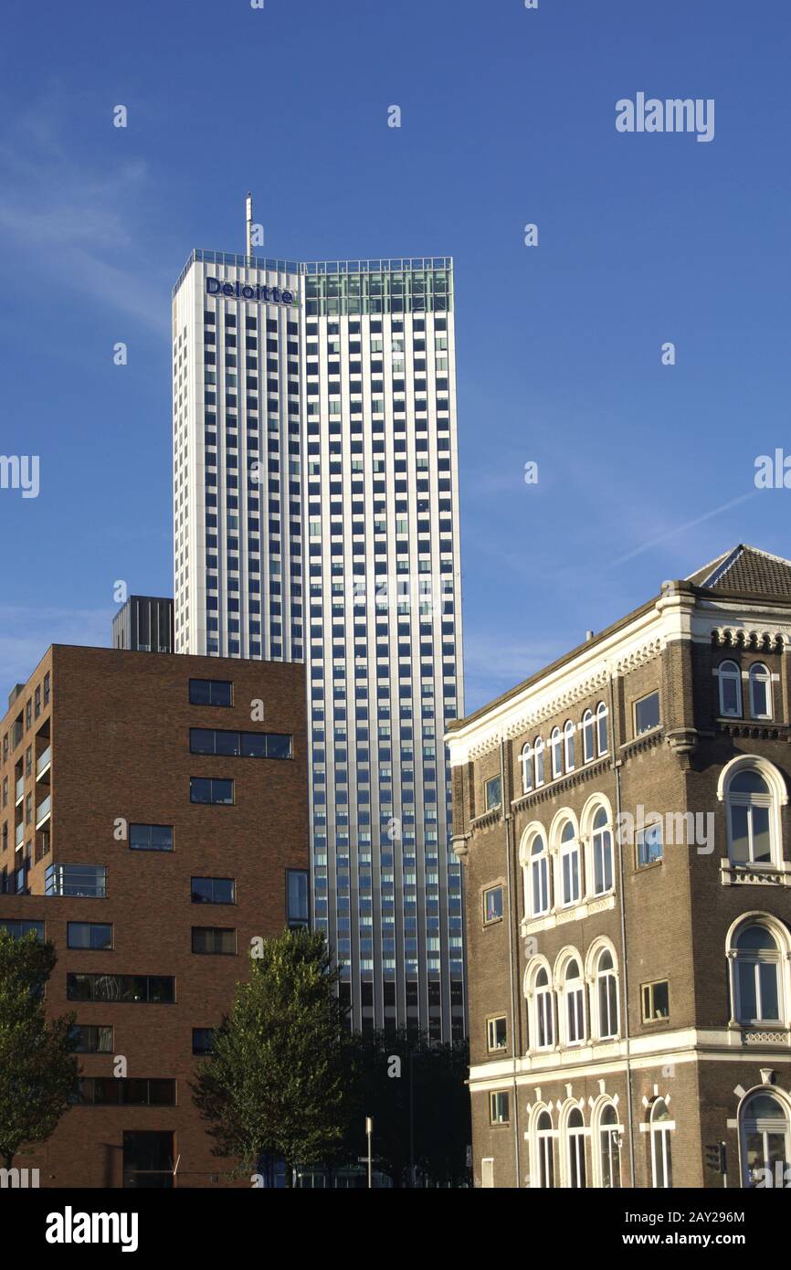 Skyline in Rotterdam, Kop van Zuid (with Maastoren Stock Photo