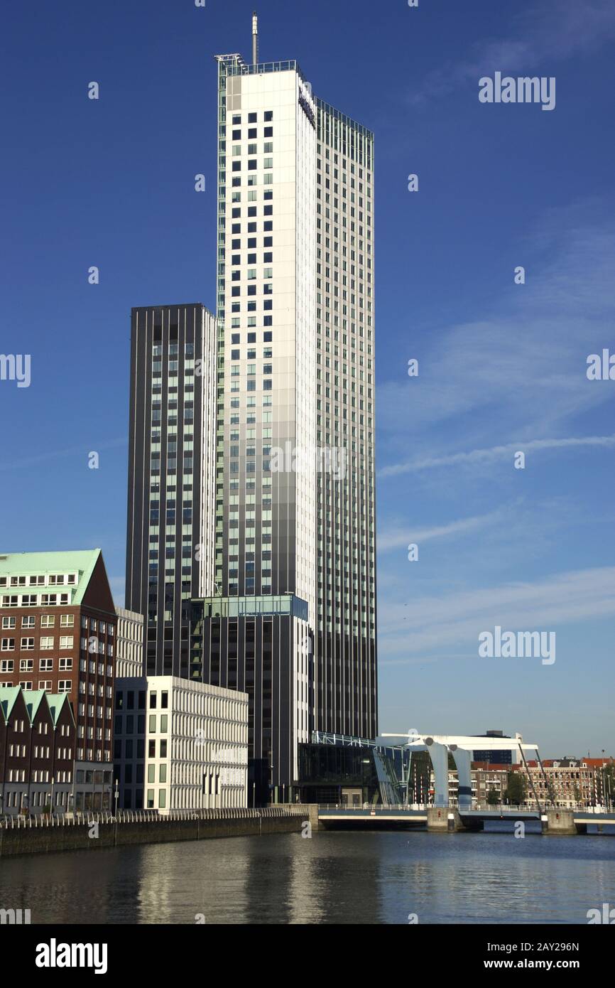Skyline in Rotterdam, Kop van Zuid (with Maastoren Stock Photo