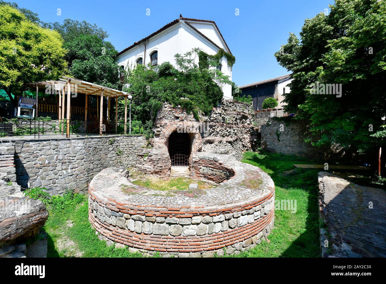 Bulgaria, Plovdiv, ruins of the south tower in Old Town district aka Staria Grad, city became Europen Capital of Culture 2019 Stock Photo