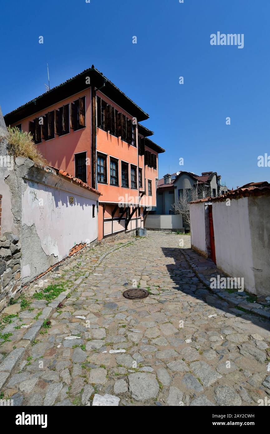 Bulgaria, Plovdiv, building in traditional structure in Old Town ...