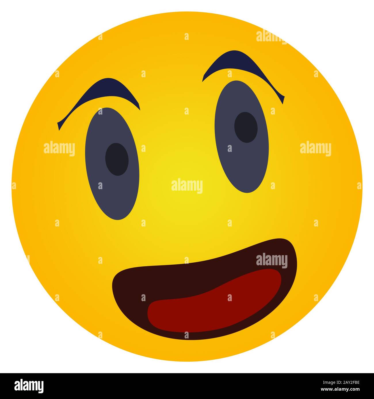 Round smiley icon, happy face looking away. Illustration of joyful expression of human face in the form of icon. Stock Photo