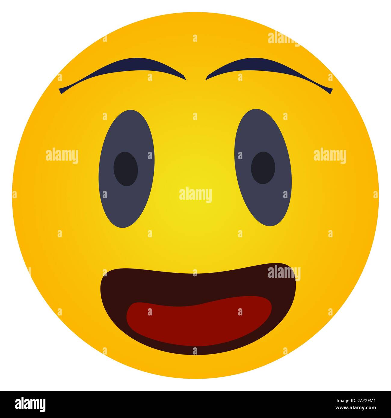 Emoticon round icon, happy facial expression with a straight look. Illustration of joyful expression of human face in the form of icon. Stock Photo