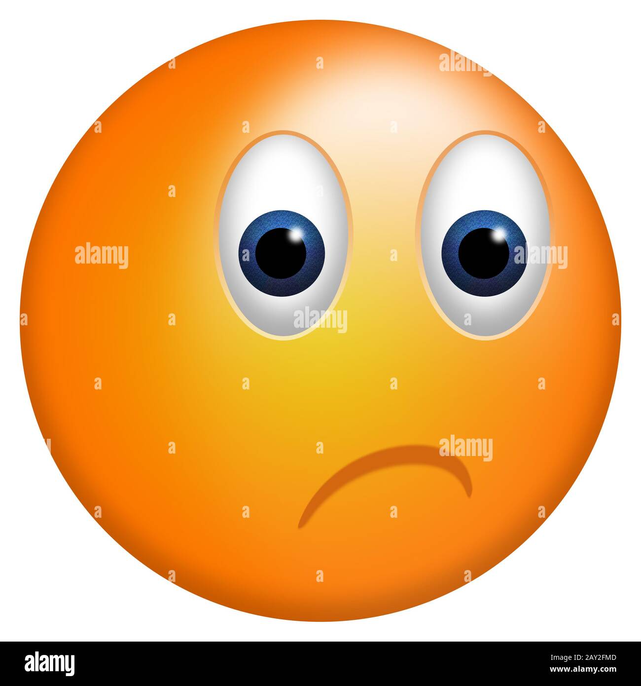 Sad emotion on a round sticker. Orange icon with sad expression. Stock Photo