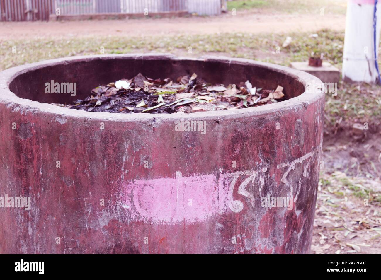 Street Dustbin Beside on Road for Public Uses.Trash cans dust bins on