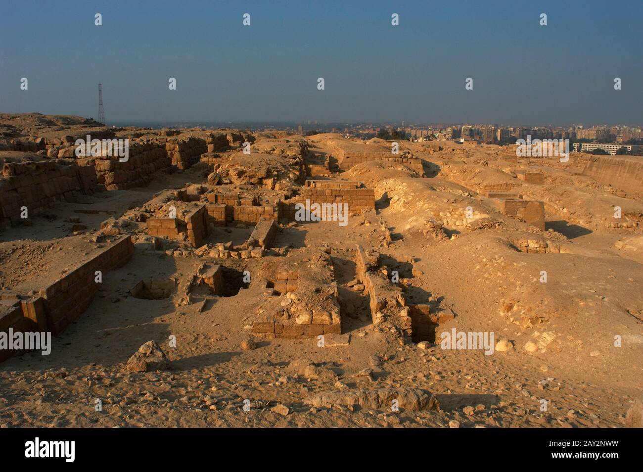 Egypt. Old Kingdom. 4th-5th Dynasty. 24th-26th century BC. Mastabas. Ruins. Type of tomb in the form of a flat-roofed, rectangular. Giza pyramid complex. Stock Photo