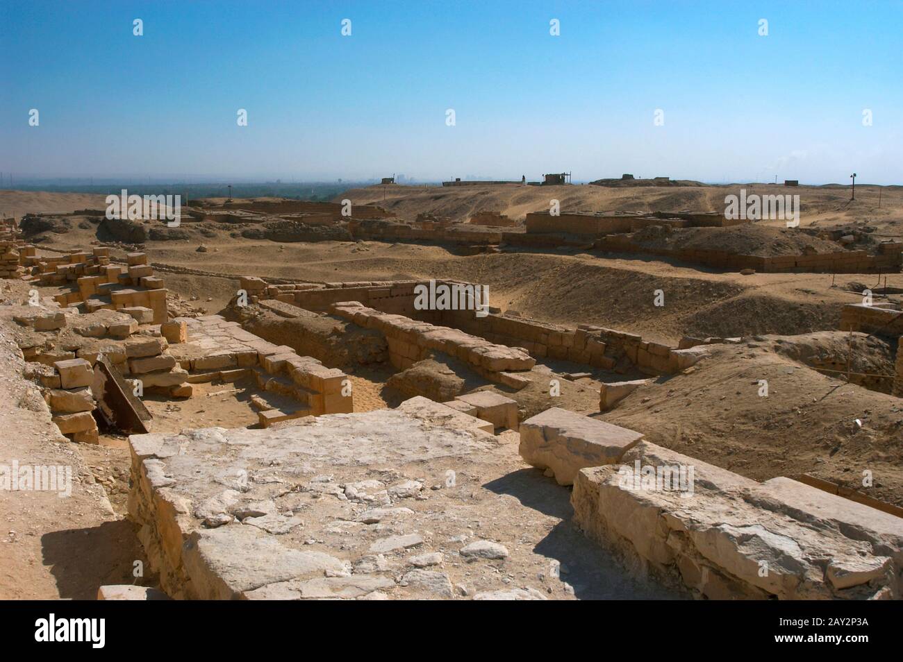 Egypt, Saqqara. Royal cemetery. Complex of Unas. Mastabas. Remains. 5th Dynasty, c. 24th century BC. Old Kingdom. Stock Photo