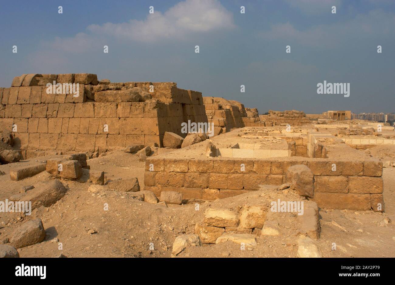Egypt. Old Kingdom. 4th or 5th Dynasty. 24th-26th century BC. Ruins of a Mastaba, type of tomb in the form of a flat-roofed, rectangular. Giza pyramid complex. Stock Photo