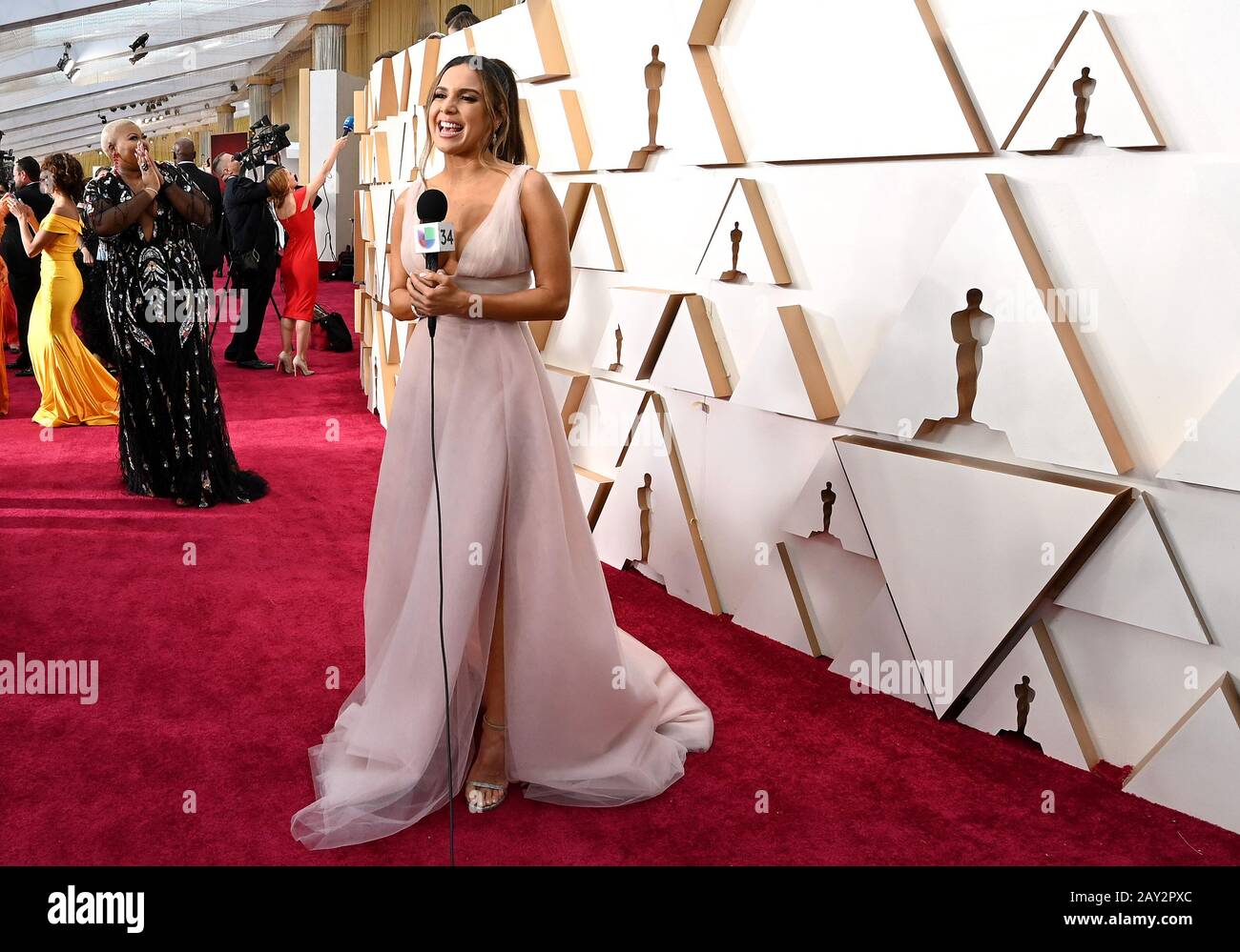 Stephanie Bradford presenting for Univision34 on the red carpet at the 92nd Academy Awards held at the Dolby Theatre in Hollywood, Los Angeles, USA. PA Photo. Picture date: Sunday February 9, 2020. See PA story SHOWBIZ Oscars. Photo credit should read: Jennifer Graylock/PA Wire Stock Photo