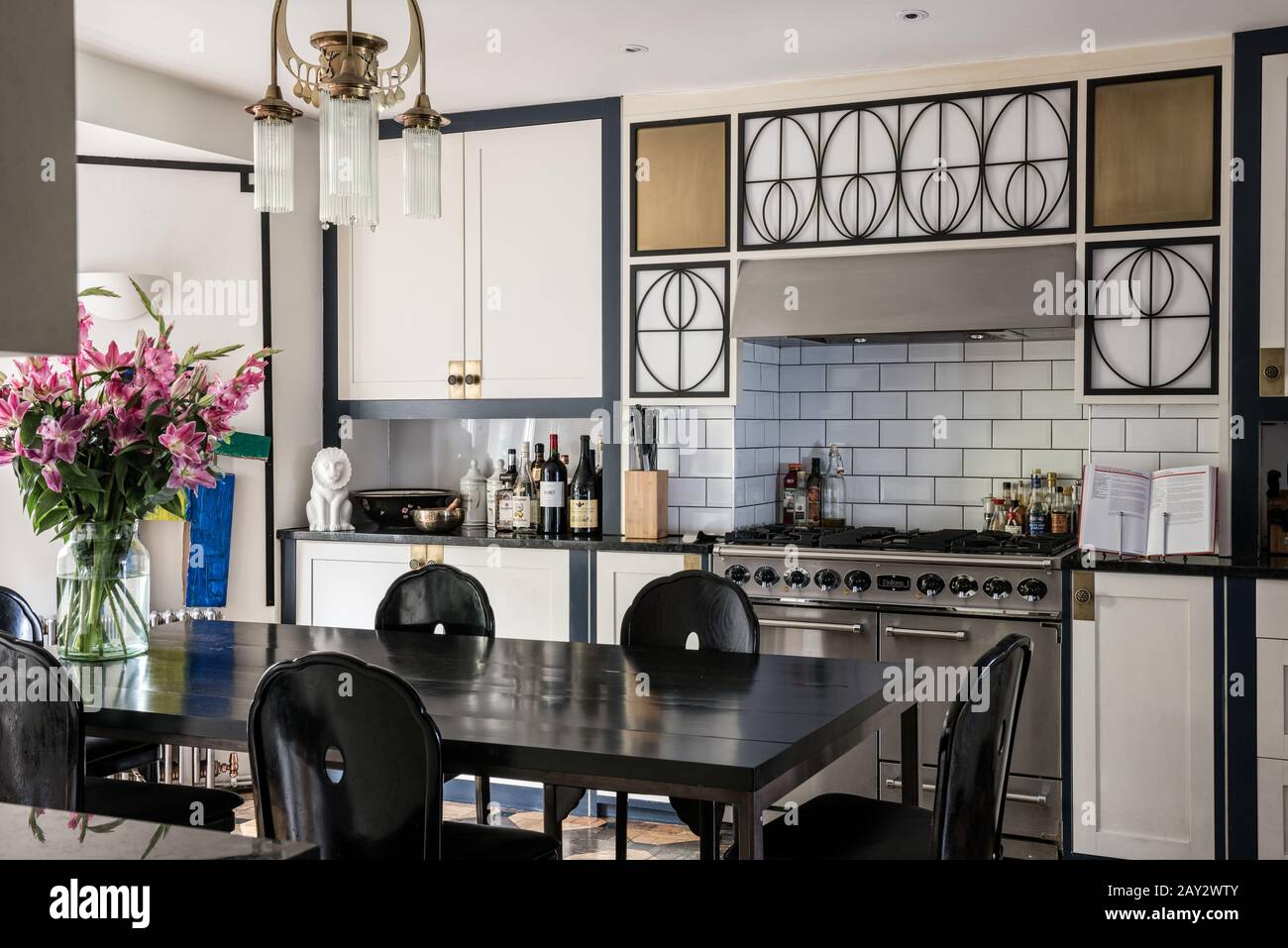Dining table in kitchen Stock Photo Alamy