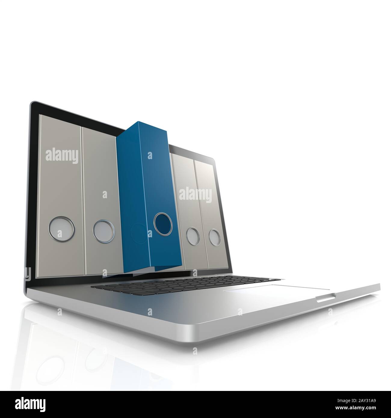 Laptop with blue folder Stock Photo