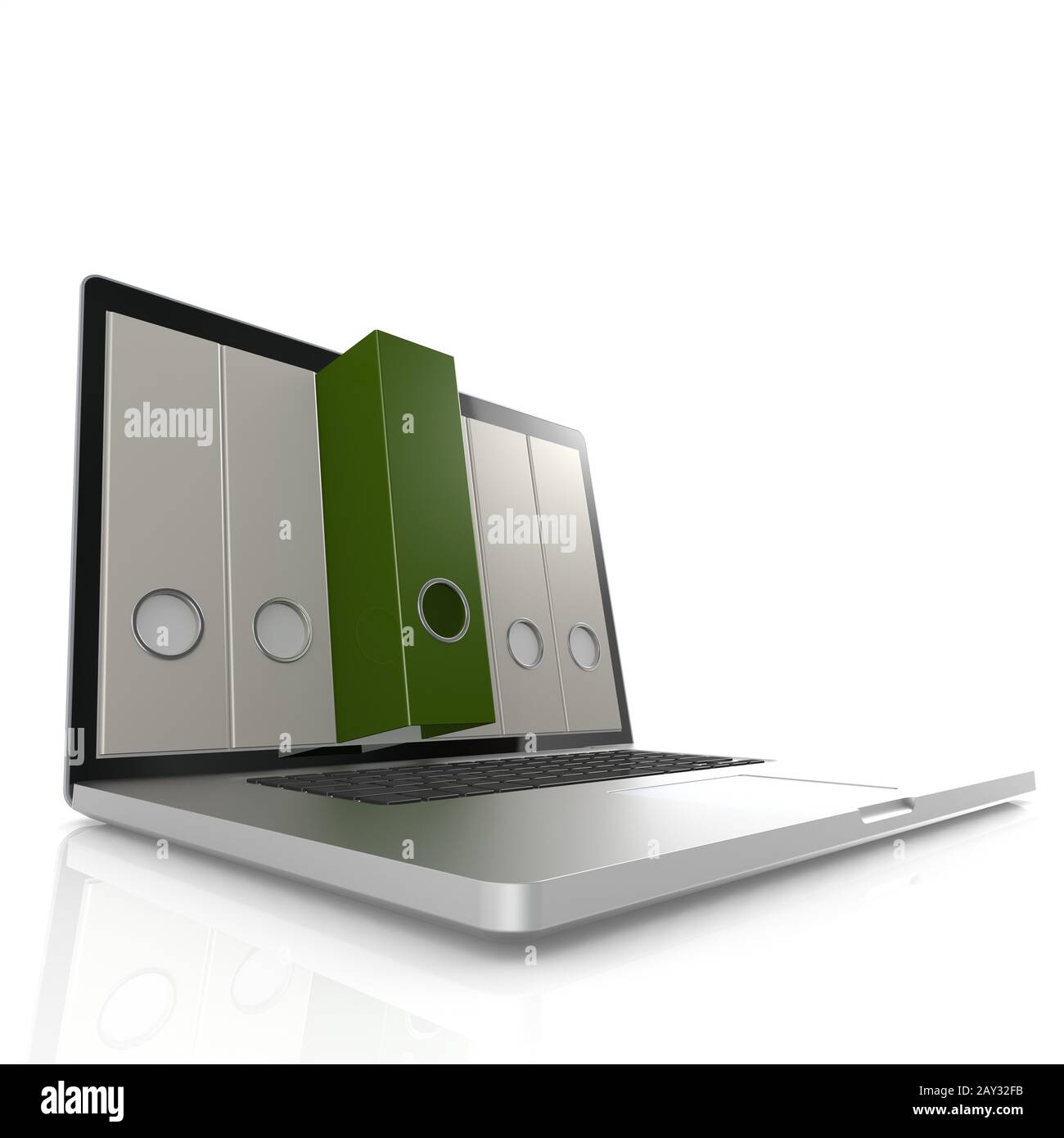 Laptop with green folder Stock Photo