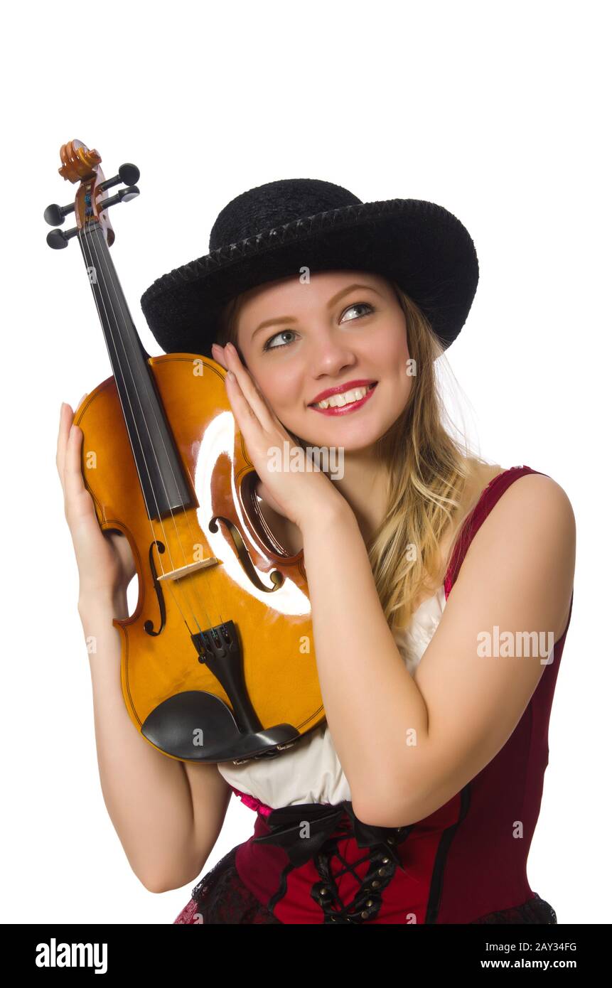 Young violin player isolated on white Stock Photo Alamy