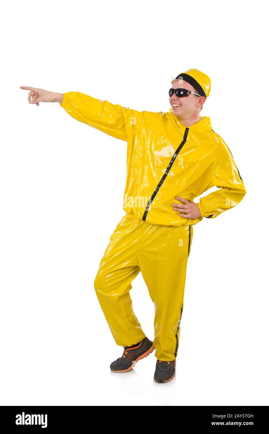 Man in yellow suit isolated on white Stock Photo