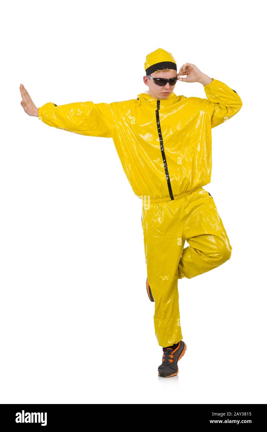 Man in yellow suit isolated on white Stock Photo Alamy