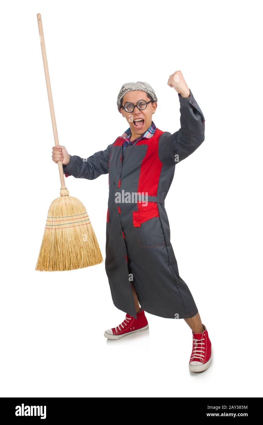 Funny janitor isolated on white Stock Photo - Alamy