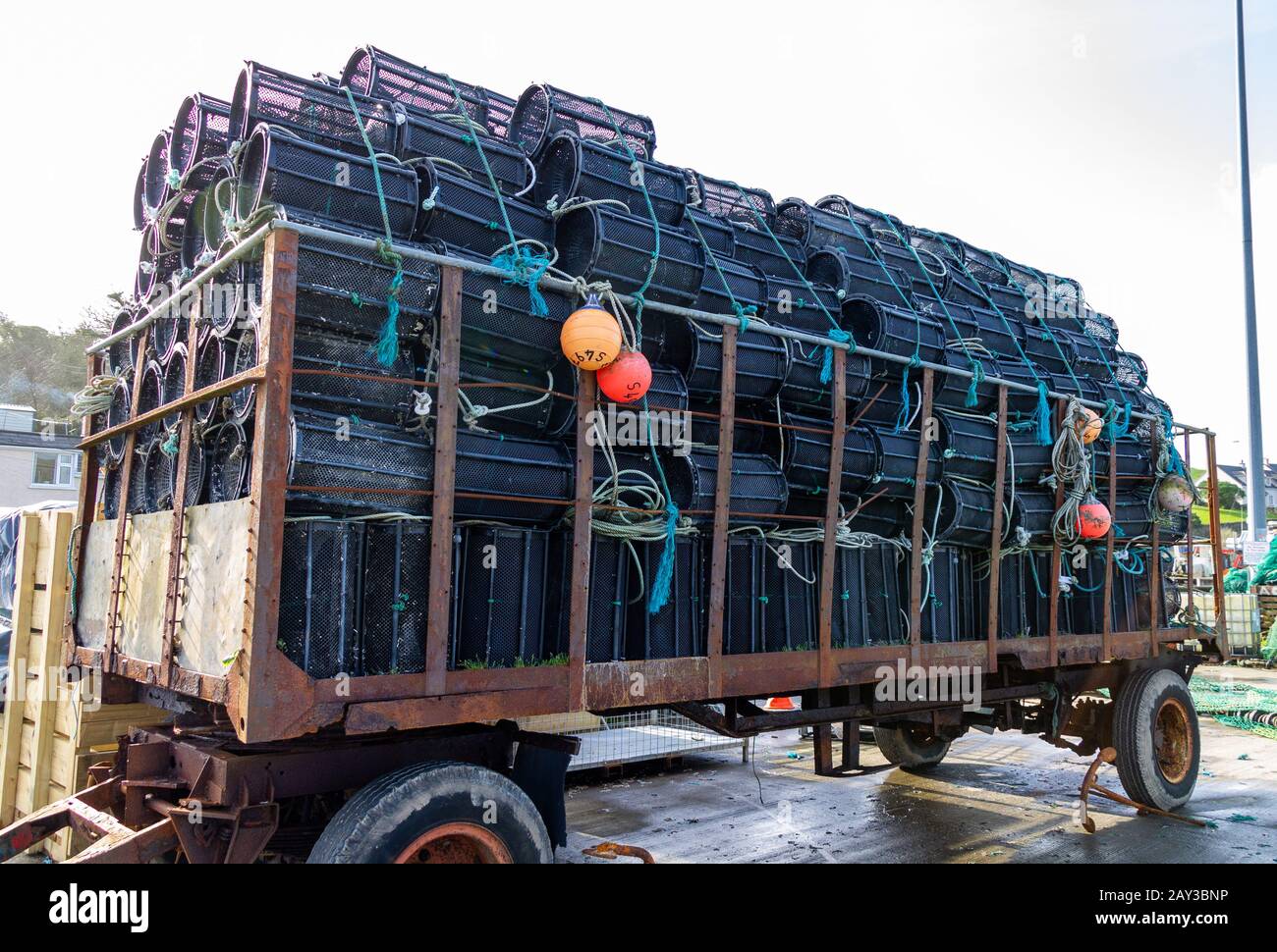 shrimp pots stacked onto a trailer Stock Photo - Alamy