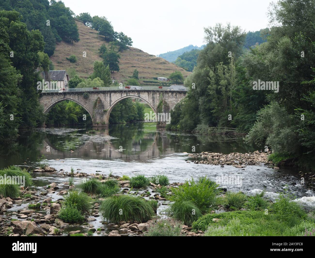 Beautiful mountain river in Cevennes national park France, travel locations in France concept Stock Photo