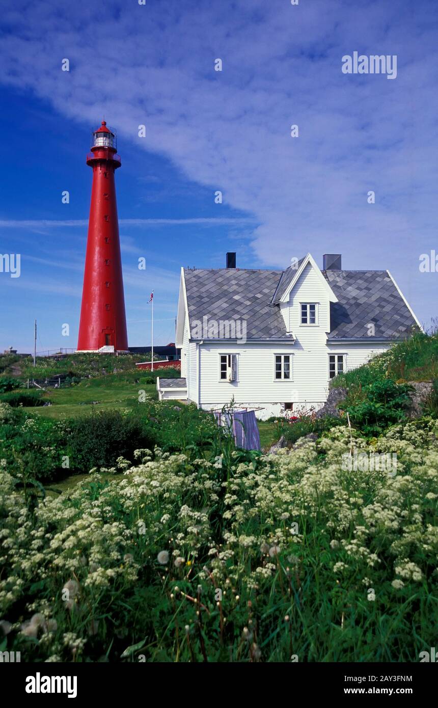 Andenes lighthouse, Andoya island, Vesteralen, Norway Stock Photo