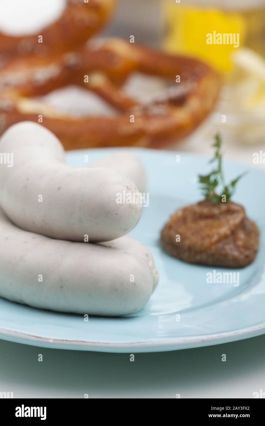 Bavarian veal sausage with mustard Stock Photo Alamy
