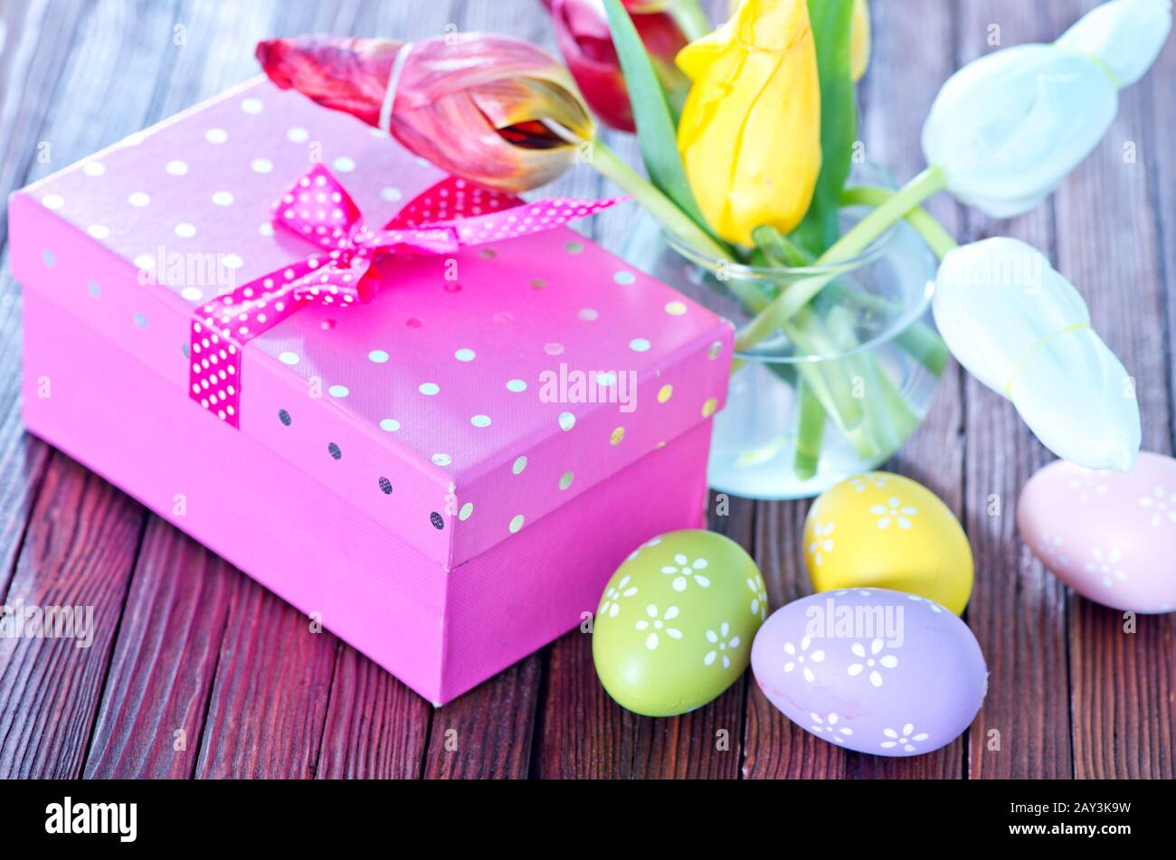 easter eggs and flowers Stock Photo Alamy