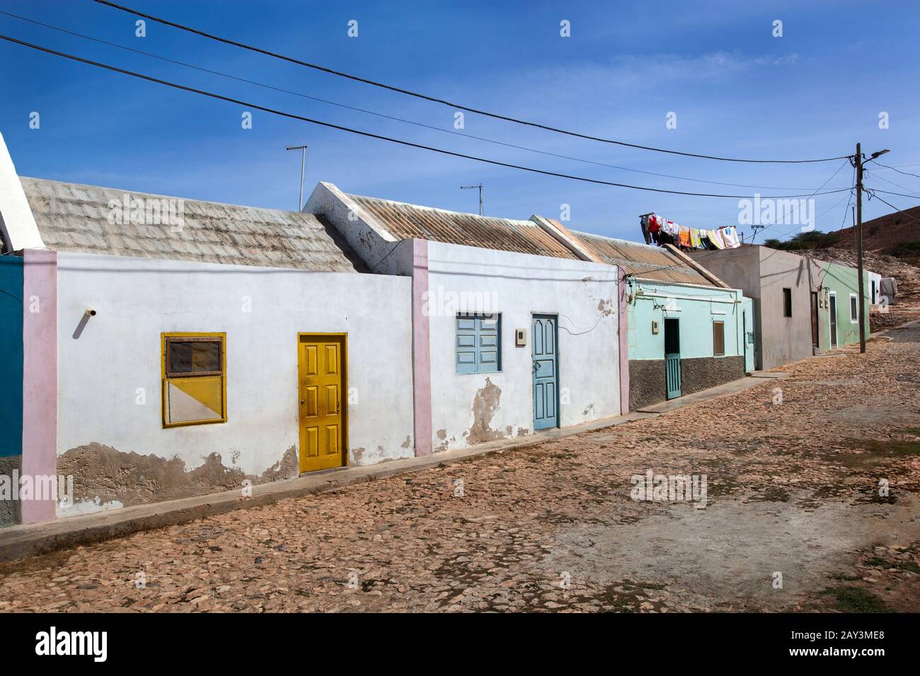 Street with colorful houses in Bofareira on the island Boa Vista of