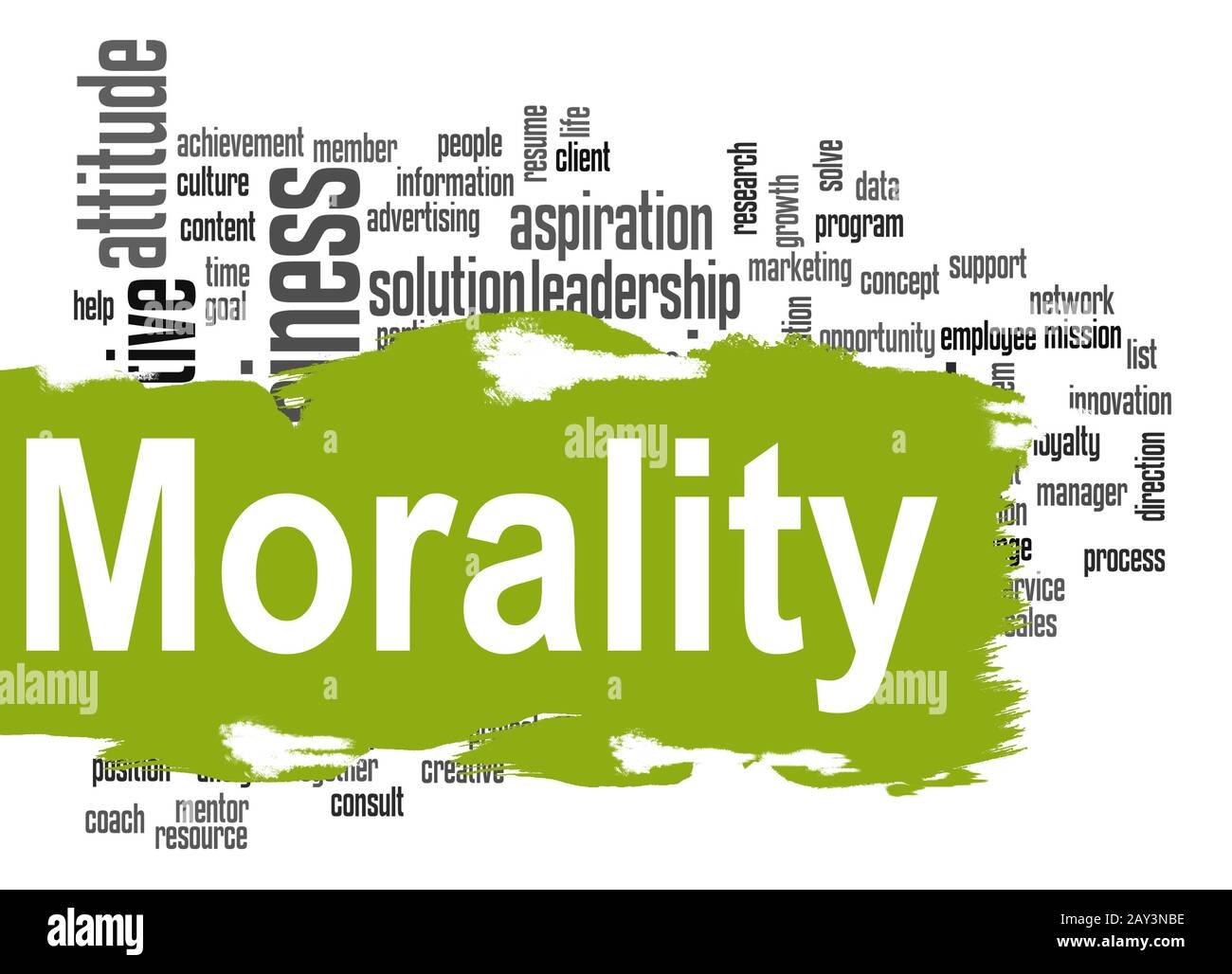 Morality word cloud with green banner Stock Photo