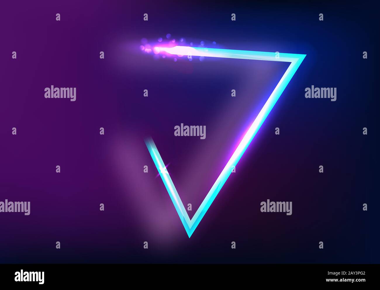 Triangular shape Night club neon sign. Blank 3d retro light signboard with shining neon effect. Stock Vector