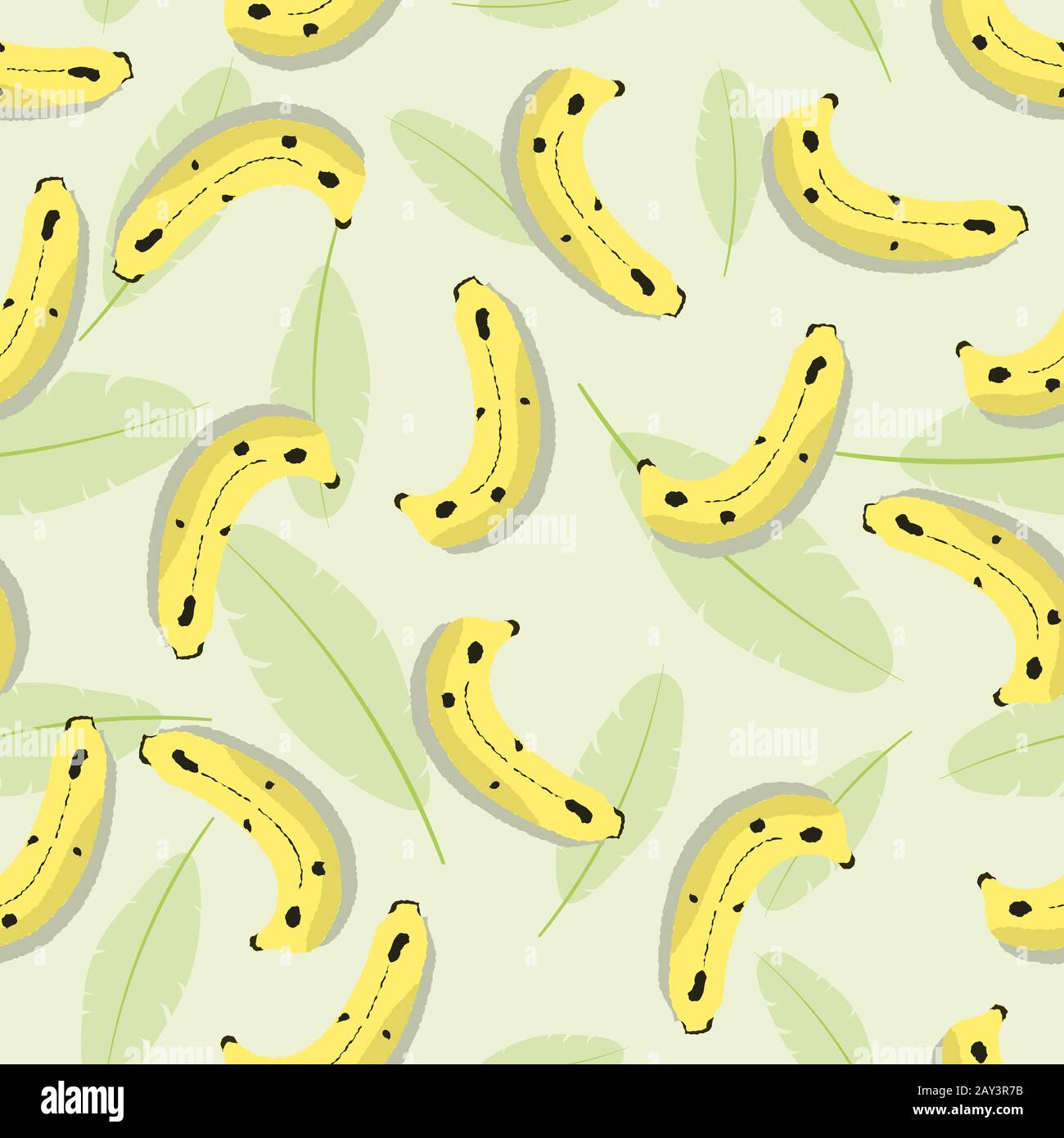 Seamless banana and leaf pattern. Fruit and foliage vector illustration background. Stock Vector