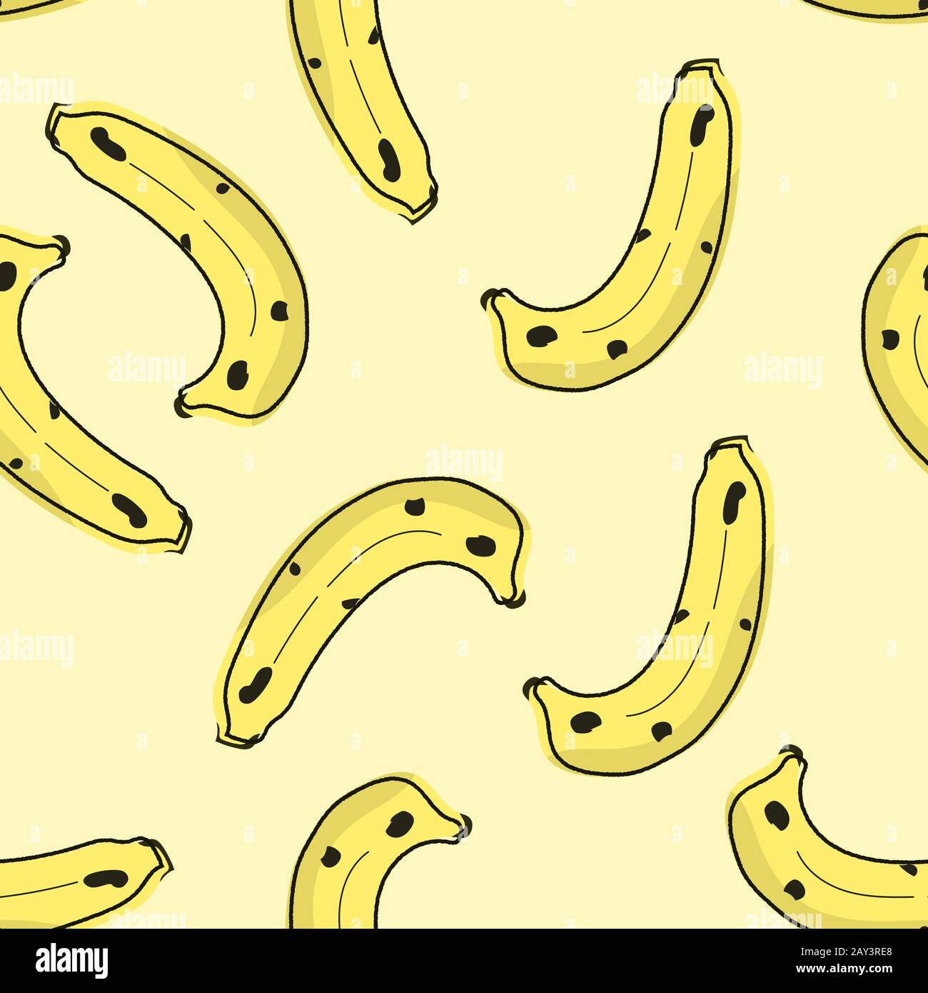 Seamless doodle ripe banana pattern. Repeat fruit vector illustration ...