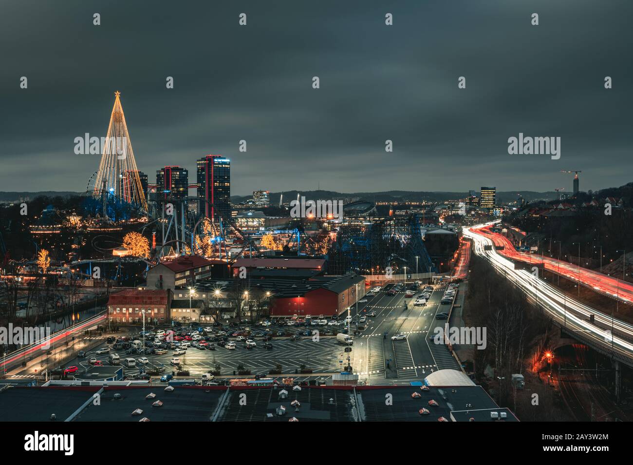 Aerial view of city at night Stock Photo - Alamy