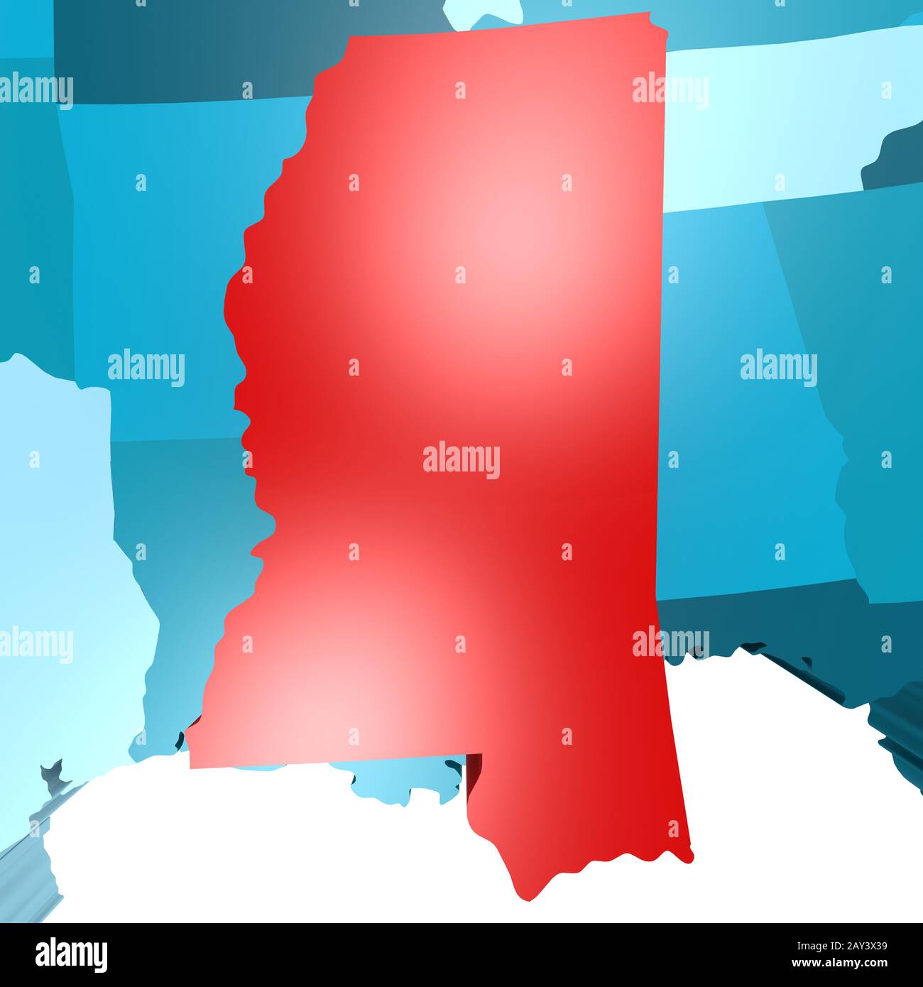 Mississippi map on blue USA map Stock Photo Alamy