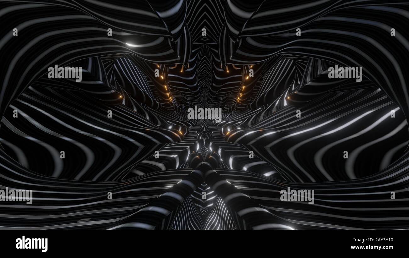 abstract reflective tunnel with metallic stripes 3d rendering ...