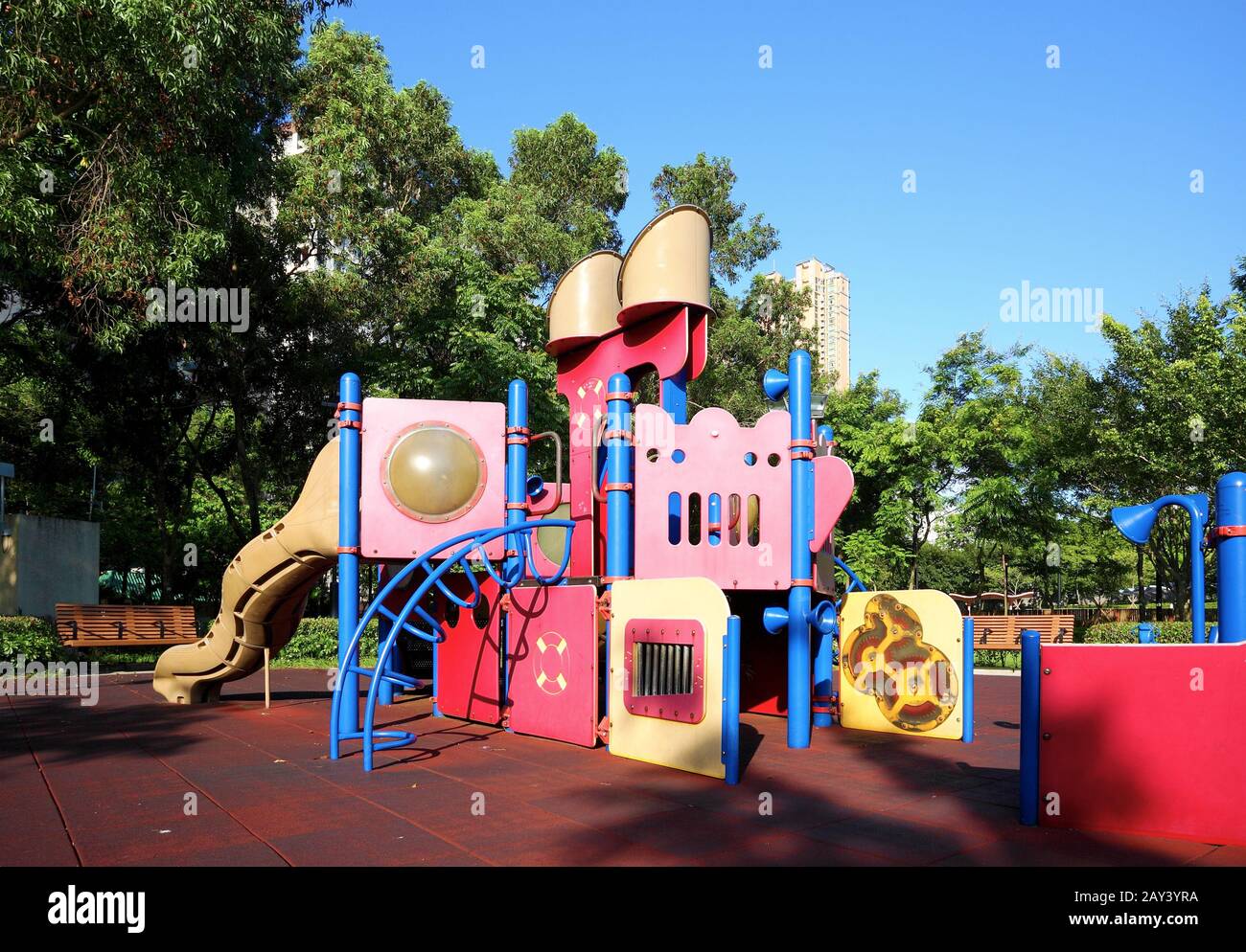 colorful children playground in park Stock Photo Alamy