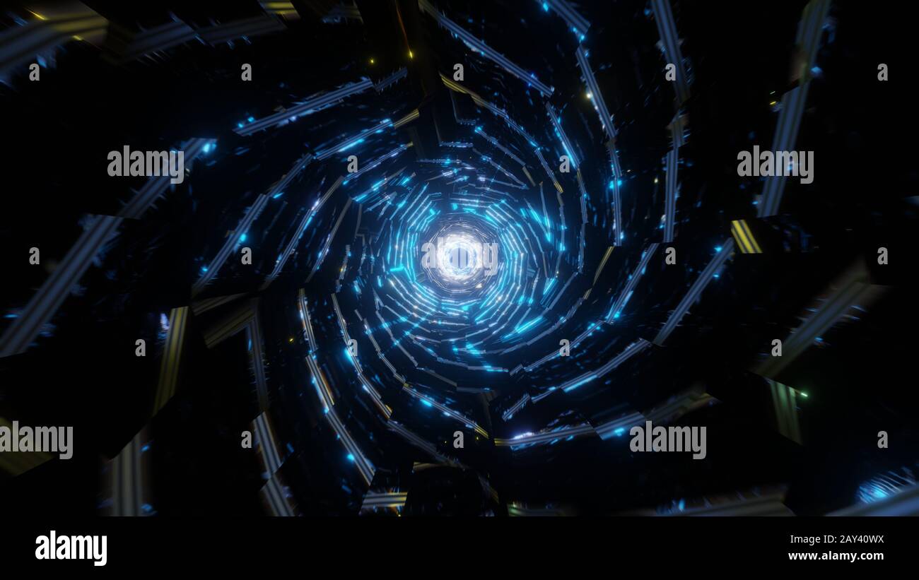 endless reflective tunnel with neon lights 3d rendering illustration ...