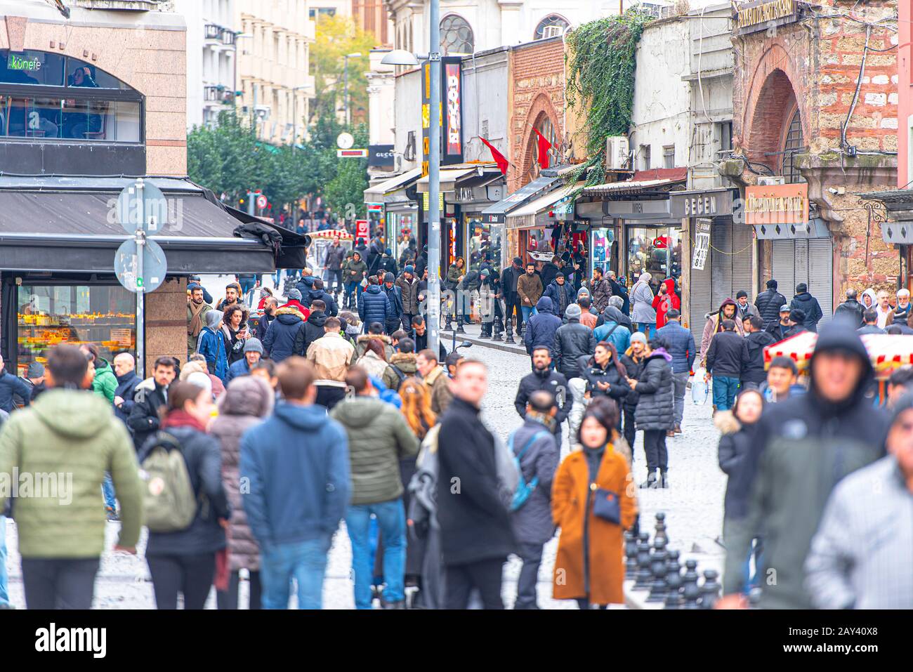 ISTANBUL - DEC 29: Crowd of People in a Street of Istanbul on December 29. 2019 in Turkey Stock Photo