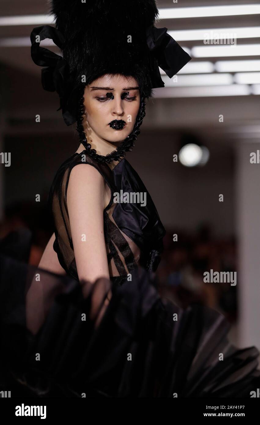 London, UK. 14th Feb, 2020. A model walks the runway at On|Off Presents. catwalk show during the London Fashion Week in London, UK, Feb. 14, 2020. Credit: Han Yan/Xinhua/Alamy Live News Stock Photo