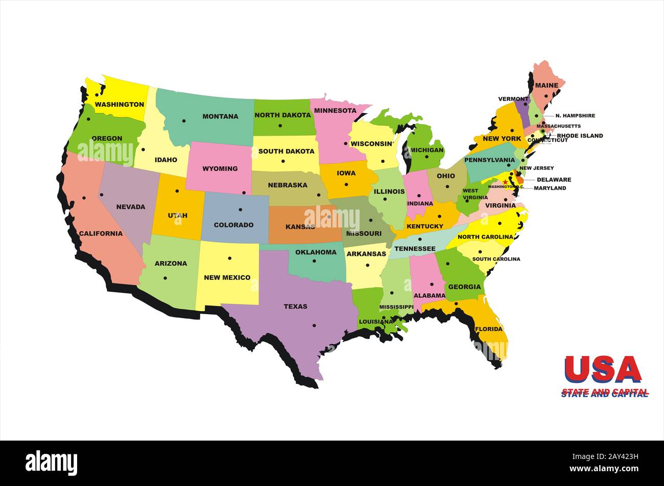Usa Map Color Stock Photo