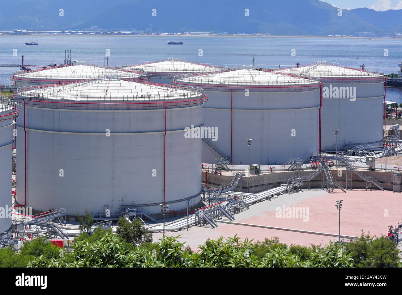 large white tanks for petrol or oil Stock Photo Alamy