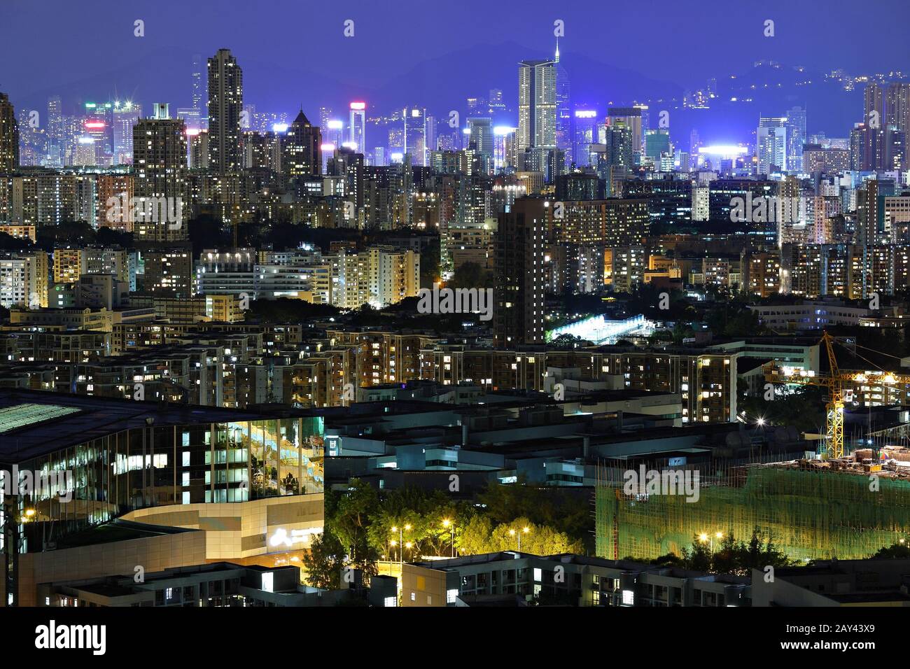 Hong Kong with crowded buildings at night Stock Photo - Alamy