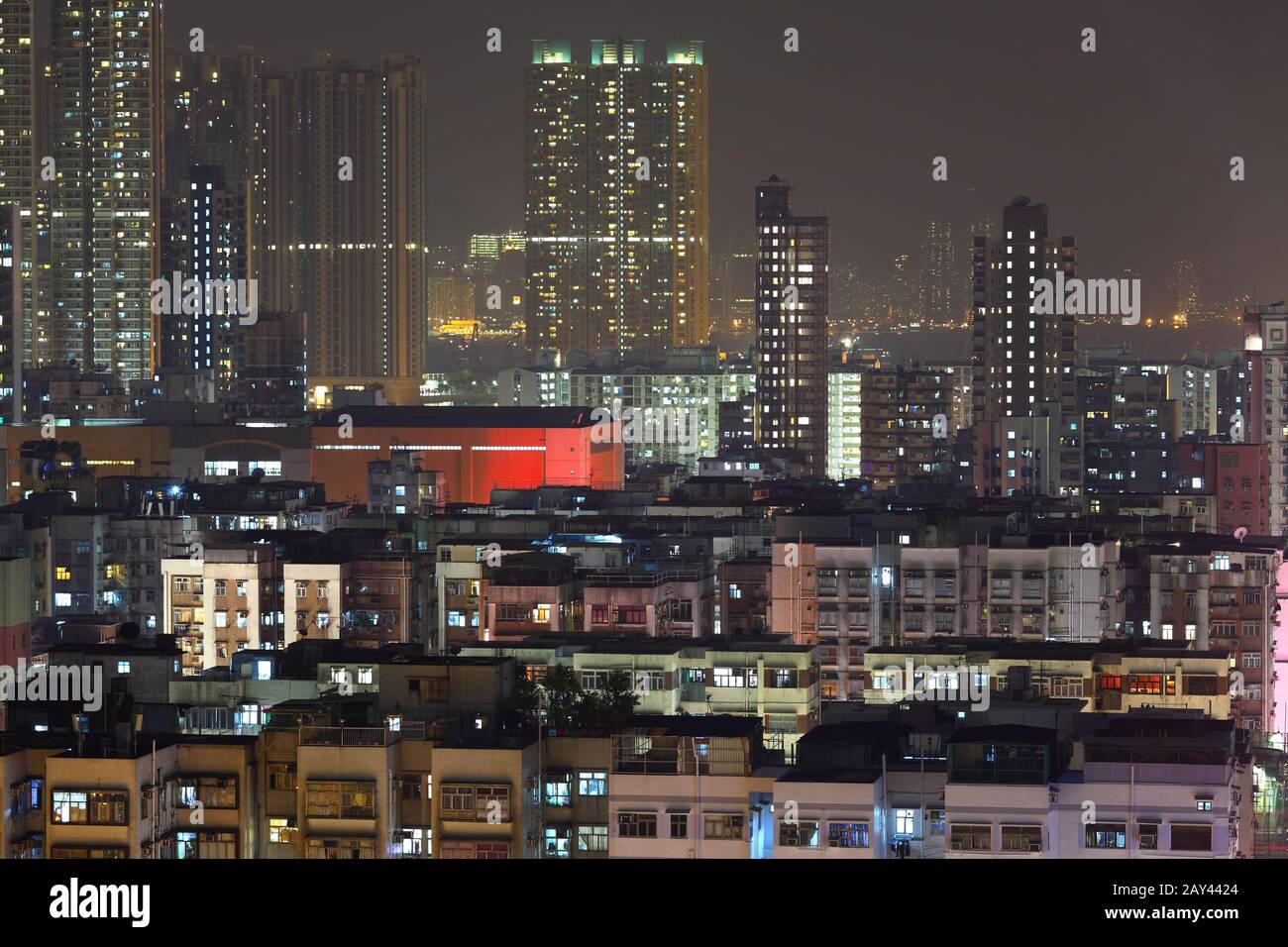 Hong Kong downtown with many building at night Stock Photo - Alamy